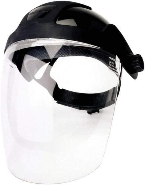 Sellstrom - Nylon Black Ratchet Adjustment, Face Shield & Headgear Set - 12-1/8" Wide x 9" High x 0.06" Thick, Anti-Fog, Clear Window - USA Tool & Supply