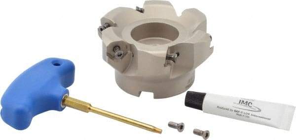 Iscar - 3.37" Cut Diam, 1" Arbor Hole, 0.18" Max Depth of Cut, 50° Indexable Chamfer & Angle Face Mill - 6 Inserts, IQ845 SYHU 07.. Insert, Right Hand Cut, Through Coolant, Series DoveIQMill - USA Tool & Supply