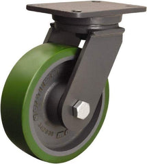 Hamilton - 8" Diam x 2-1/2" Wide x 10-1/2" OAH Top Plate Mount Swivel Caster - Polyurethane Mold onto Cast Iron Center, 2,000 Lb Capacity, Precision Ball Bearing, 5-1/4 x 7-1/4" Plate - USA Tool & Supply