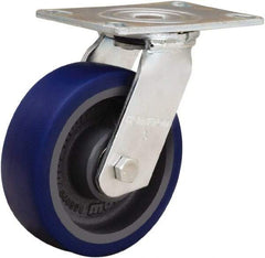 Hamilton - 6" Diam x 2" Wide x 7-1/2" OAH Top Plate Mount Swivel Caster - Polyurethane Mold onto Cast Iron Center, 900 Lb Capacity, Sealed Precision Ball Bearing, 4-1/2 x 6-1/4" Plate - USA Tool & Supply