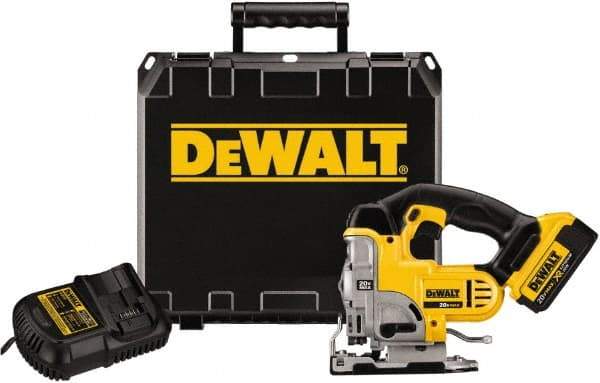 DeWALT - 20 Volt, 3,000 SPM, 1" Stroke Length, Lithium-Ion Cordless Jigsaw - 90° Cutting Angle, Series 20V MAX Battery Included - USA Tool & Supply