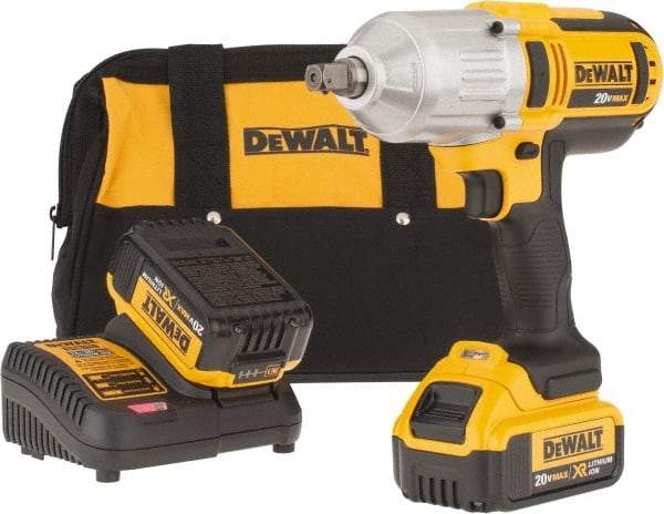 DeWALT - 1/2" Drive 20 Volt Mid-Handle Cordless Impact Wrench & Ratchet - 1,500 RPM, 2,300 BPM, 400 Ft/Lb Torque, 2 Lithium-Ion Batteries Included - USA Tool & Supply