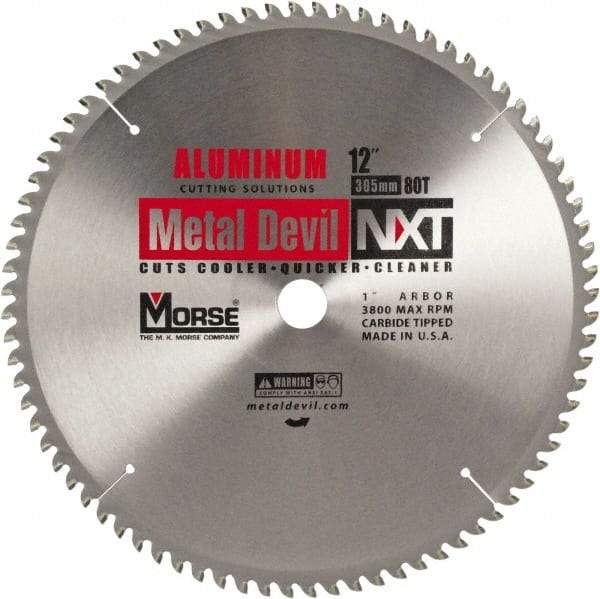 M.K. MORSE - 12" Diam, 1" Arbor Hole Diam, 80 Tooth Wet & Dry Cut Saw Blade - Steel, Standard Round Arbor - USA Tool & Supply