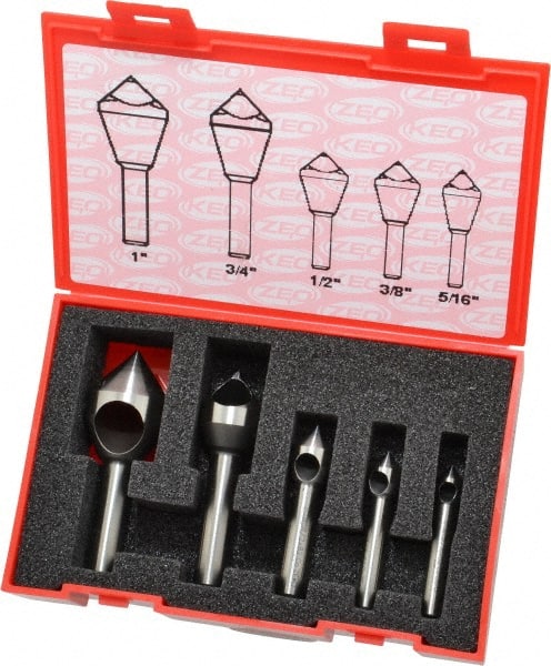 Keo - 5 Piece, 5/16 to 1" Head Diam, 82° Included Angle, Single End Countersink Set - USA Tool & Supply