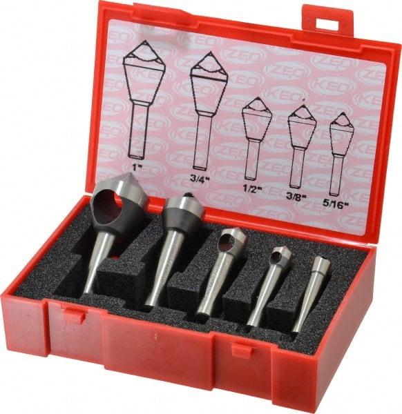 Keo - 5 Piece, 5/16 to 1" Head Diam, 90° Included Angle, Single End Countersink Set - USA Tool & Supply