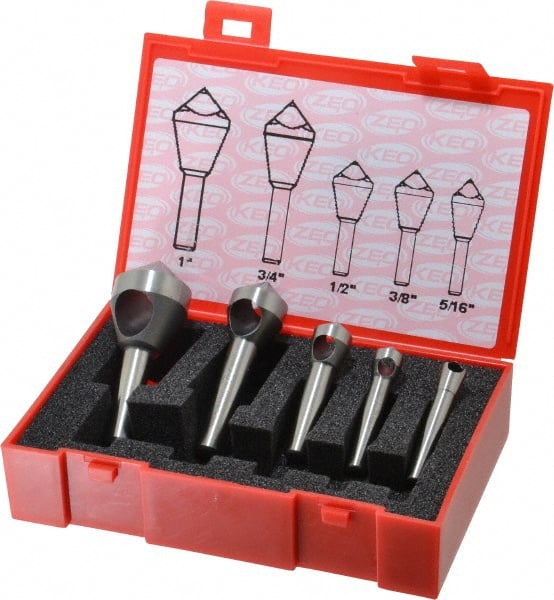 Keo - 5 Piece, 5/16 to 1" Head Diam, 100° Included Angle, Single End Countersink Set - USA Tool & Supply