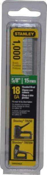 Stanley - 18 Gauge 0.04" Shank Diam 5/8" Long Brad Nails for Power Nailers - Steel, Galvanized Finish, Straight Stick Collation, Brad Head, Chisel Point - USA Tool & Supply