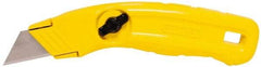 Stanley - Fixed Utility Knife - 2-1/2" Carbon Steel Blade, Yellow Cast Aluminum Handle, 3 Blades Included - USA Tool & Supply