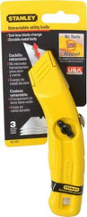 Stanley - Retractable Utility Knife - 2-1/2" Carbon Steel Blade, Yellow Cast Aluminum Handle, 3 Blades Included - USA Tool & Supply