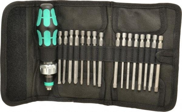 Wera - 17 Piece, Screwdriver Bit and Socket Set - #1, #2 & #3 Phillips - USA Tool & Supply