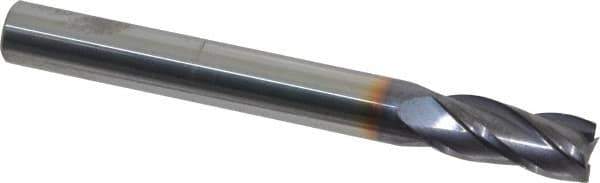 Niagara Cutter - 7/16", 1" LOC, 7/16" Shank Diam, 4" OAL, 4 Flute, Solid Carbide Square End Mill - Single End, TiAlN Finish, Spiral Flute, 30° Helix, Centercutting, Right Hand Cut, Right Hand Flute, Series C430 - USA Tool & Supply