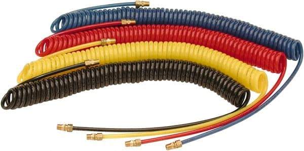 Parker - 1/4" ID, 3/8 Thread, 15' Long, Blue 98 Durometer Polyurethane Coiled & Self Storing Hose - 180 Max psi, Male Rigid x Male Swivel - USA Tool & Supply