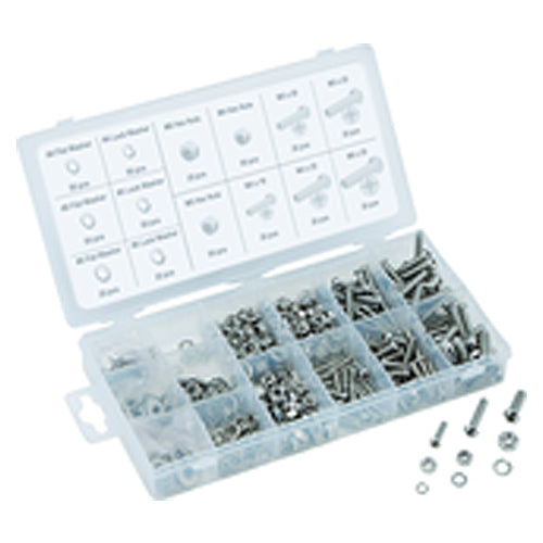 475 Pieces Metric Nut & Bolt Assortment - Machine screws, lock washers, flat washers and hex nut - USA Tool & Supply