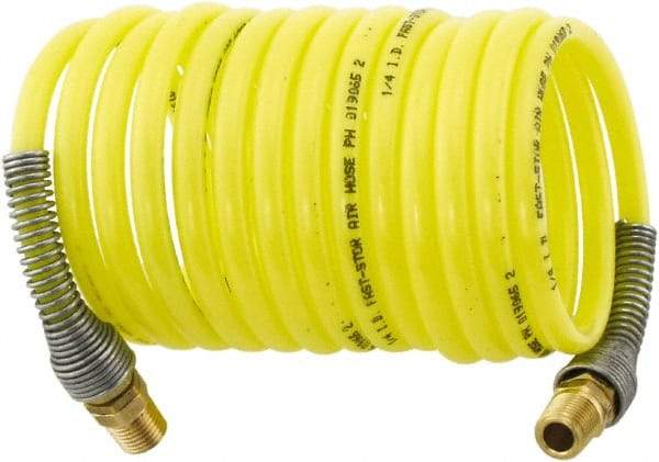 Parker - 3/16" ID, 1/4 Thread, 25' Long, Yellow Nylon Coiled & Self Storing Hose - 225 Max psi, Male Rigid x Male Swivel - USA Tool & Supply