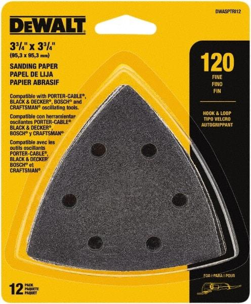 DeWALT - 120 Grit, Aluminum Oxide TriangleSanding Sheet - 3-1/2" Long x 3-3/4" Wide, Fine Grade, Weighted Cloth Backing - USA Tool & Supply