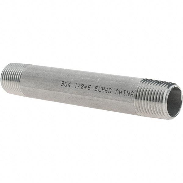 Value Collection - 1/2" Pipe x 5" Long, Grade 304/304L Stainless Steel Pipe Nipple - Welded & Threaded - USA Tool & Supply