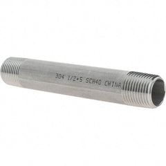 Value Collection - 1/2" Pipe x 5" Long, Grade 304/304L Stainless Steel Pipe Nipple - Welded & Threaded - USA Tool & Supply