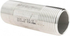 Value Collection - 1" Pipe x 3-1/2" Long, Grade 304/304L Stainless Steel Pipe Nipple - Welded & Threaded - USA Tool & Supply