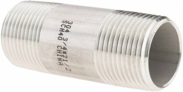 Value Collection - 3/4" Pipe x 2-1/2" Long, Grade 304/304L Stainless Steel Pipe Nipple - Welded & Threaded - USA Tool & Supply