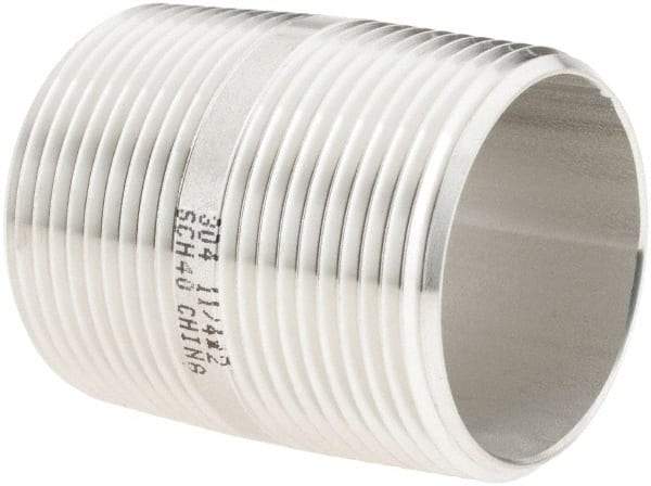 Value Collection - 1-1/4" Pipe x 2" Long, Grade 304/304L Stainless Steel Pipe Nipple - Welded & Threaded - USA Tool & Supply