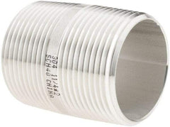 Value Collection - 1-1/4" Pipe x 2" Long, Grade 304/304L Stainless Steel Pipe Nipple - Welded & Threaded - USA Tool & Supply