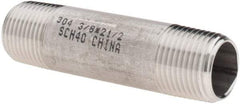 Value Collection - 3/8" Pipe x 2-1/2" Long, Grade 304/304L Stainless Steel Pipe Nipple - Welded & Threaded - USA Tool & Supply