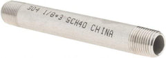 Value Collection - 1/8" Pipe x 3" Long, Grade 304/304L Stainless Steel Pipe Nipple - Welded & Threaded - USA Tool & Supply