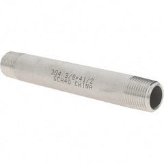 Value Collection - 3/8" Pipe x 4-1/2" Long, Grade 304/304L Stainless Steel Pipe Nipple - Welded & Threaded - USA Tool & Supply