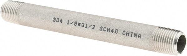 Value Collection - 1/8" Pipe x 3-1/2" Long, Grade 304/304L Stainless Steel Pipe Nipple - Welded & Threaded - USA Tool & Supply