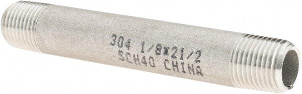 Value Collection - 1/8" Pipe x 2-1/2" Long, Grade 304/304L Stainless Steel Pipe Nipple - Welded & Threaded - USA Tool & Supply