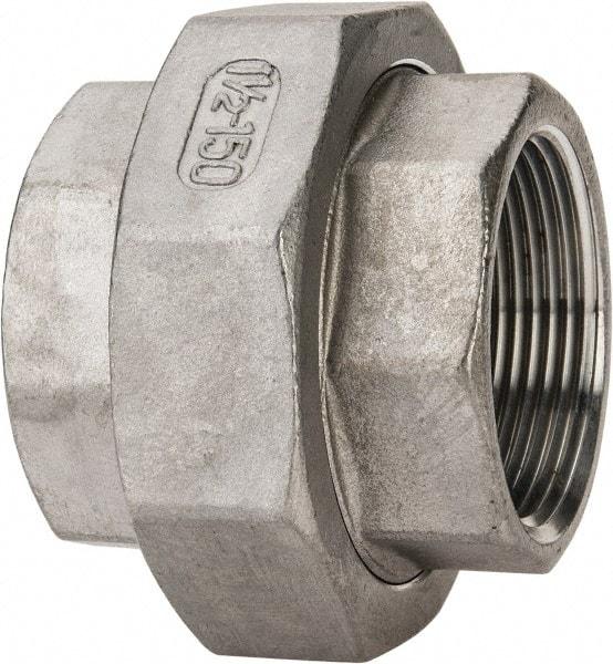 Value Collection - 1-1/2" Grade 304 Stainless Steel Pipe Union - FNPT x FNPT End Connections, 150 psi - USA Tool & Supply