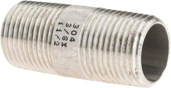 Value Collection - 3/8" Pipe x 1-1/2" Long, Grade 304/304L Stainless Steel Pipe Nipple - Welded & Threaded - USA Tool & Supply