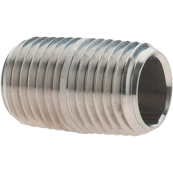 Value Collection - 1/4" Pipe x 7/8" Long, Grade 304/304L Stainless Steel Pipe Nipple - Welded & Threaded - USA Tool & Supply