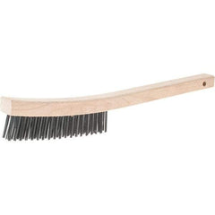 Weiler - 3 Rows x 19 Columns Steel Scratch Brush - 14" Brush Length, 14" OAL, 1-3/16 Trim Length, Wood Handle - USA Tool & Supply