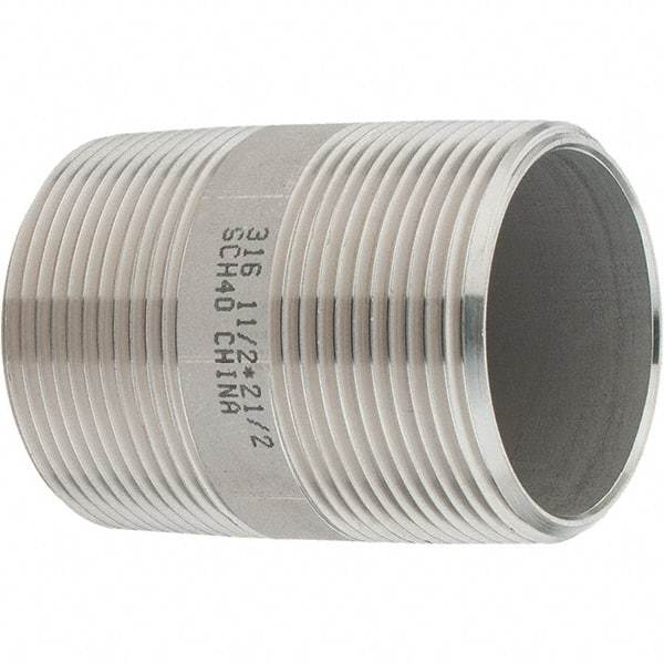 Value Collection - 1-1/2" Pipe x 2-1/2" Long, Grade 316/316L Stainless Steel Pipe Nipple - Welded & Threaded - USA Tool & Supply