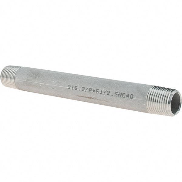 Value Collection - 3/8" Pipe x 5-1/2" Long, Grade 316/316L Stainless Steel Pipe Nipple - Welded & Threaded - USA Tool & Supply