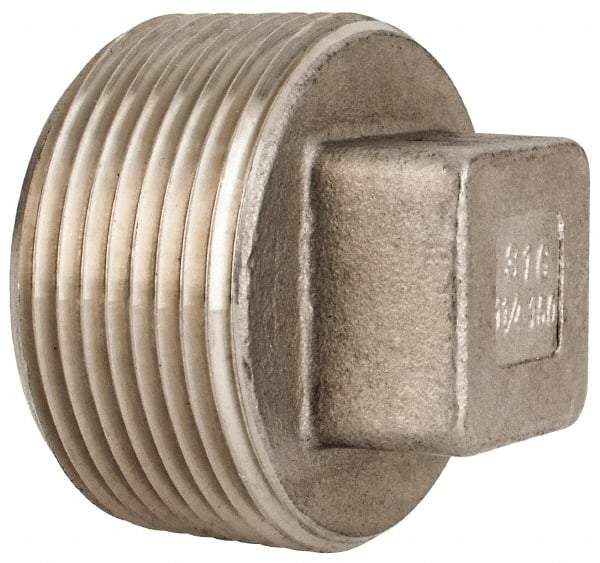 Value Collection - 1-1/4" Grade 316 Stainless Steel Pipe Square Head Plug - MNPT End Connections, 150 psi - USA Tool & Supply