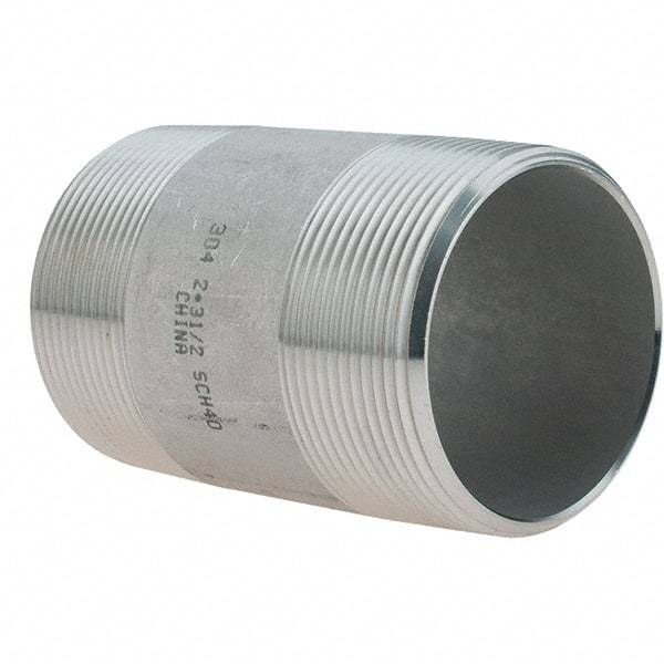 Value Collection - 2" Pipe x 3-1/2" Long, Grade 304/304L Stainless Steel Pipe Nipple - Welded & Threaded - USA Tool & Supply