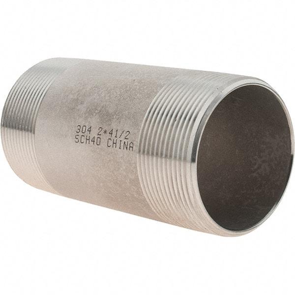 Value Collection - 2" Pipe x 4-1/2" Long, Grade 304/304L Stainless Steel Pipe Nipple - Welded & Threaded - USA Tool & Supply