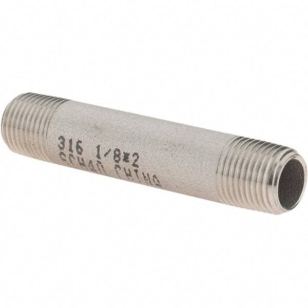 Value Collection - 1/8" Pipe x 2" Long, Grade 316/316L Stainless Steel Pipe Nipple - Welded & Threaded - USA Tool & Supply