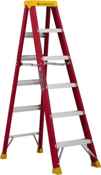 Louisville - 5 Steps, 6' High, Type IA Rating, Fiberglass Step Ladder - 300 Lb Capacity, 21-13/16" Base Width - USA Tool & Supply