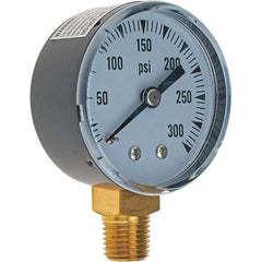 Value Collection - 2" Dial, 1/4 Thread, 0-300 Scale Range, Pressure Gauge - Lower Connection Mount - USA Tool & Supply
