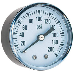 Value Collection - 2" Dial, 1/4 Thread, 0-200 Scale Range, Pressure Gauge - Center Back Connection Mount - USA Tool & Supply