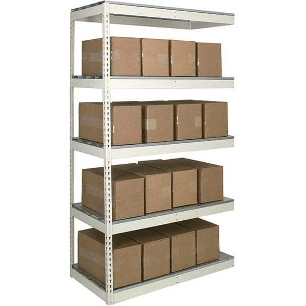 Hallowell - 5 Shelf Add-On Open Steel Shelving - 500 Lb Capacity, 72" Wide x 120" High x 30" Deep, Tan - USA Tool & Supply