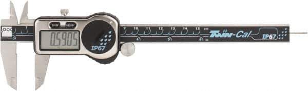 TESA Brown & Sharpe - 0 to 150mm Range, 0.01mm Resolution, IP67 Electronic Caliper - Stainless Steel with 40mm Stainless Steel Jaws, 0.03mm Accuracy - USA Tool & Supply