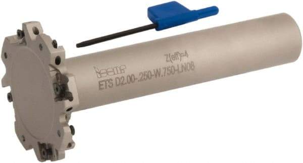 Iscar - Shank Connection, 1/4" Cutting Width, 5/8" Depth of Cut, 2" Cutter Diam, 4 Tooth Indexable Slotting Cutter - 3/4" Shank Diam, ETS-LN08 Toolholder, LNET Insert, Right Hand Cutting Direction - USA Tool & Supply