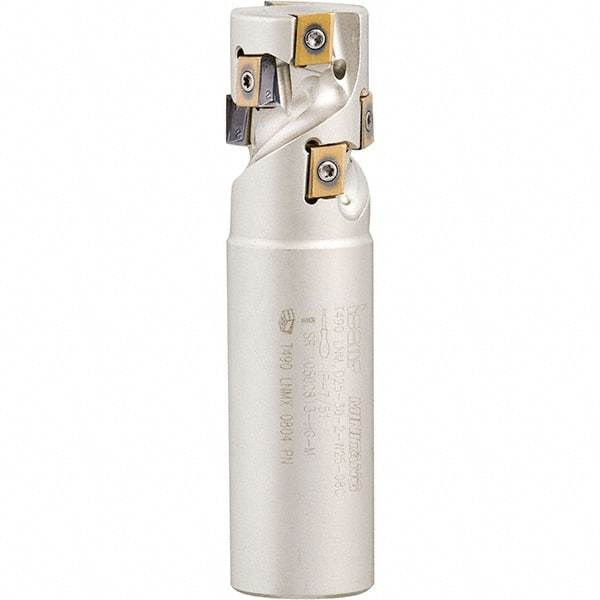 Iscar - 1-1/4" Cut Diam, 1.4" Max Depth of Cut, 1-1/4" Shank Diam, 4-1/4" OAL, Indexable Square Shoulder Helical End Mill - Weldon Shank, 90° Lead Angle, Through Coolant, Series Helitang - USA Tool & Supply