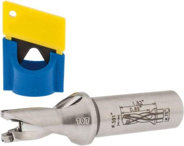 Iscar - 0.591" to 5/8" Diam, 1.5xD, 0.89" Max Depth, 3/4" Shank Diam, 3.79" OAL, Replaceable-Tip Drill - FCP, ICK, ICK-2M, ICM, ICN, ICP, iCP-2M Insert, 15 Seat Size, 45391455 Toolholder, Series SumoCham - USA Tool & Supply