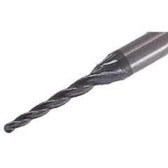 Iscar - 0.5° Taper Angle per Side, 1mm Small End Diam, 12mm LOC, Solid Carbide 4 Flute Tapered Ball End Mill - TiAlN Finish, 45mm OAL, 4mm Shank Diam, Spiral Flute, 25° Helix - USA Tool & Supply