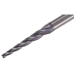 Iscar - 1° Taper Angle per Side, 1.5mm Small End Diam, 12mm LOC, Solid Carbide 4 Flute Tapered Square End Mill - TiAlN Finish, 45mm OAL, 4mm Shank Diam, Spiral Flute, 25° Helix - USA Tool & Supply